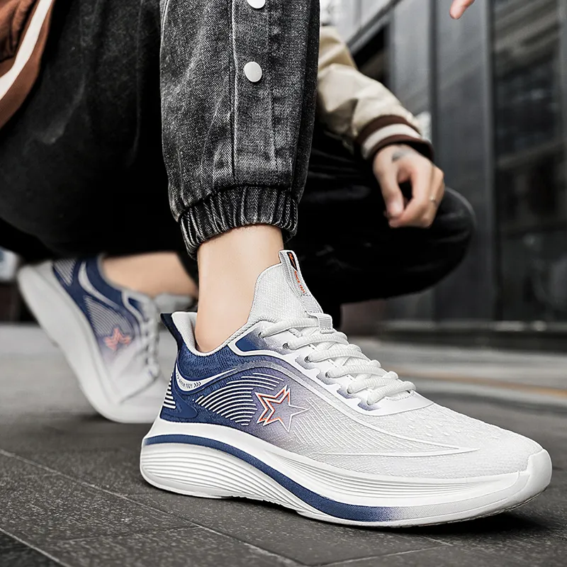 Binary Running Shoes Men Low Top White Dark Blue-7