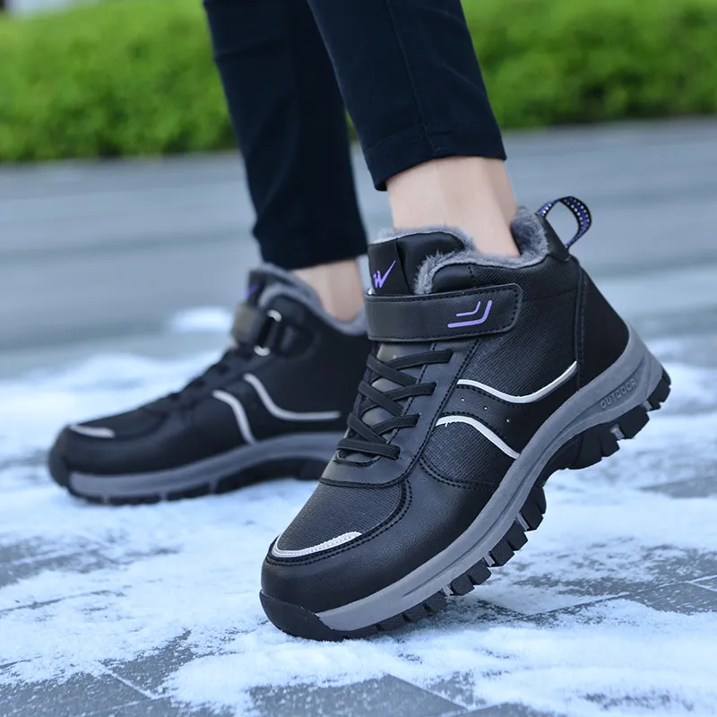 Binary Slip Resistant, Abrasion Resistant, Height Adjustable, Thermal High Top Casual Shoes Women's Black Purple-9