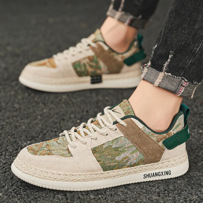 Binary Cushioning Abrasion Resistant Lightweight Breathable Slip Resistant Low Top Canvas Shoes Men's Beige Green-9
