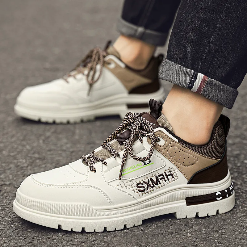 Binary Anti Slip Wear Resistant Waterproof Breathable Height Increasing Low Top Casual Shoes Men's Beige Brown-7