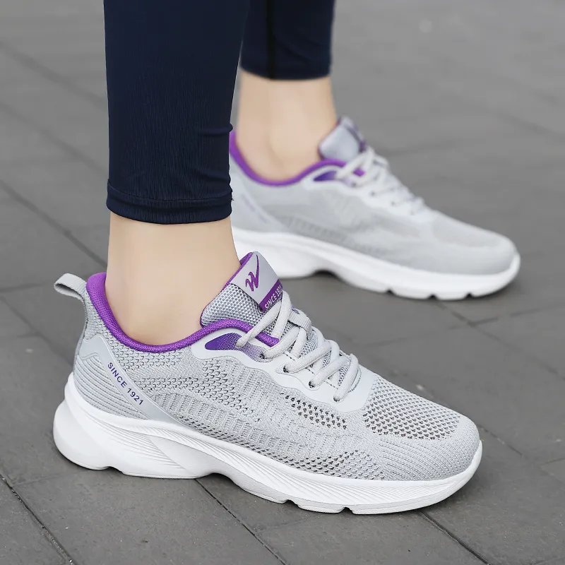 Binary Shock Absorbing, Non Slip, Wear Resistant, Breathable And Lightweight Low Top Casual Shoes Women's Gray Purple-4