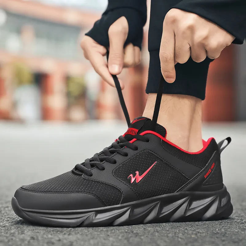 Binary Low Top Running Shoes Men's Black Red-8