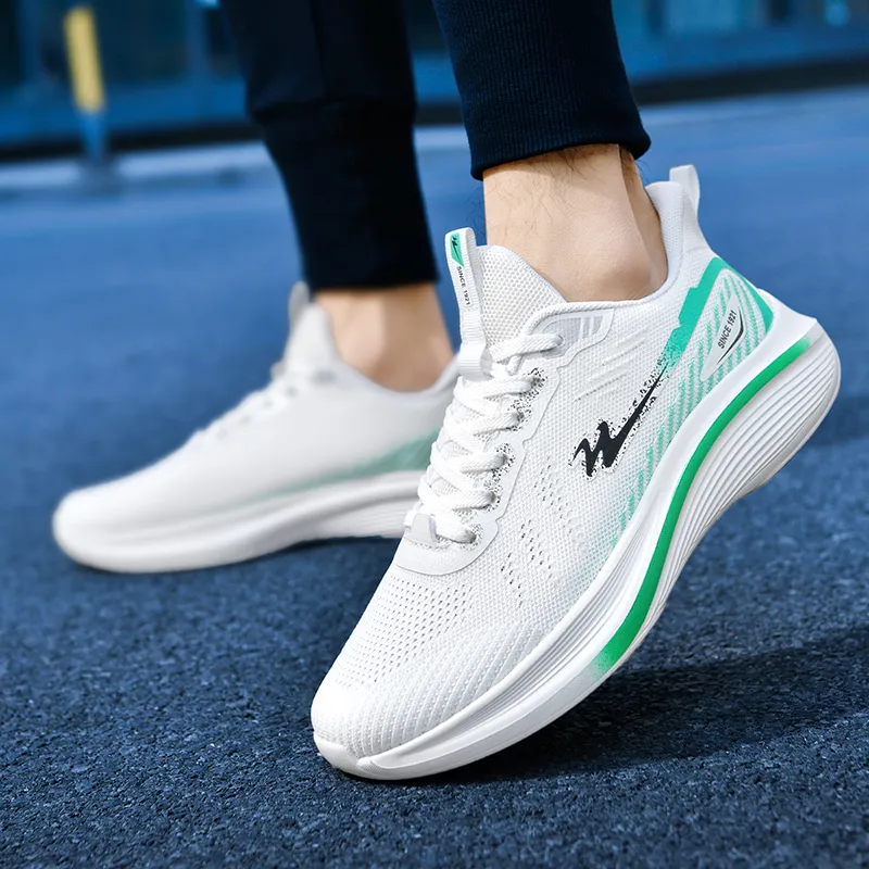 Binary Running Shoes Men Low Top White/Green-5