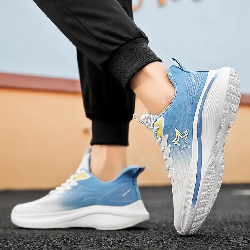 Binary Running Shoes Men Low Top White Light Blue-5