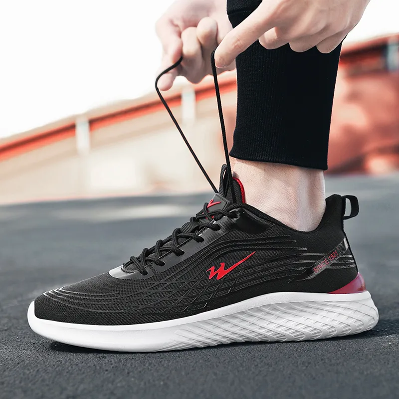 Binary Abrasion Resistant Slip Resistant Low Top Running Shoes Men's Black Red-2