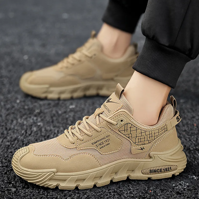 Binary Lightweight Height Increasing Rebound Low Top Casual Shoes Men's Khaki-8