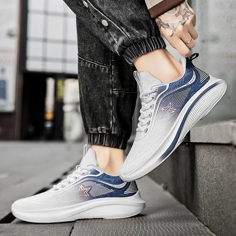Binary Running Shoes Men Low Top White Dark Blue-6