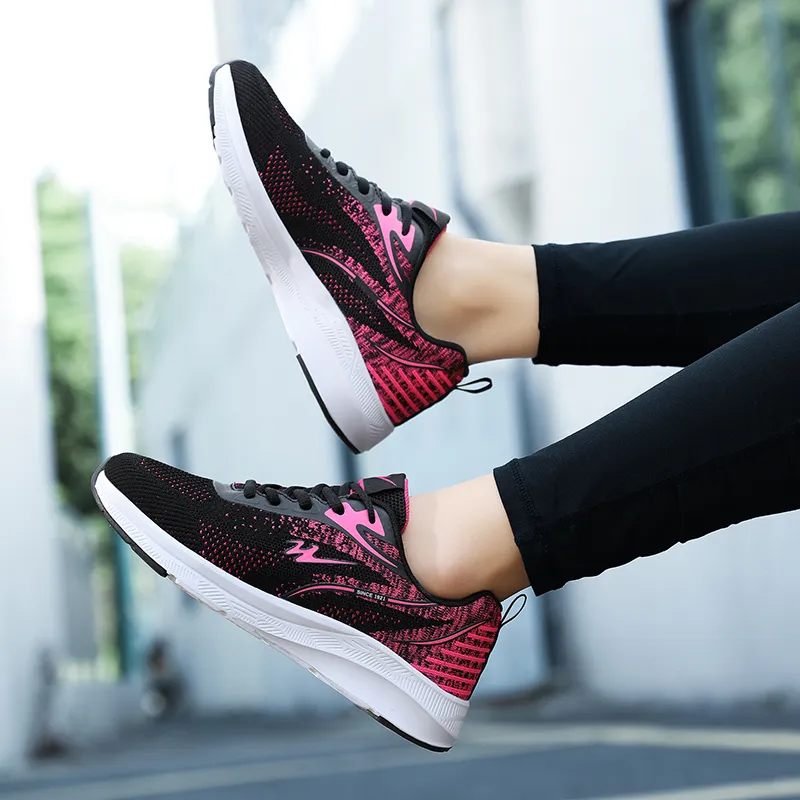 Binary Cushioned Anti Slip Wear Resistant Breathable Lightweight Low Top Running Shoes Women's Black Rose Red-8