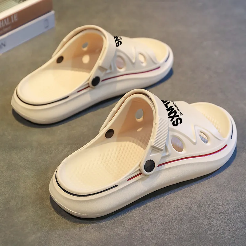 Binary EVA Cut Out Quick Dry Slip Resistant Slide Slippers Men's Beige-4