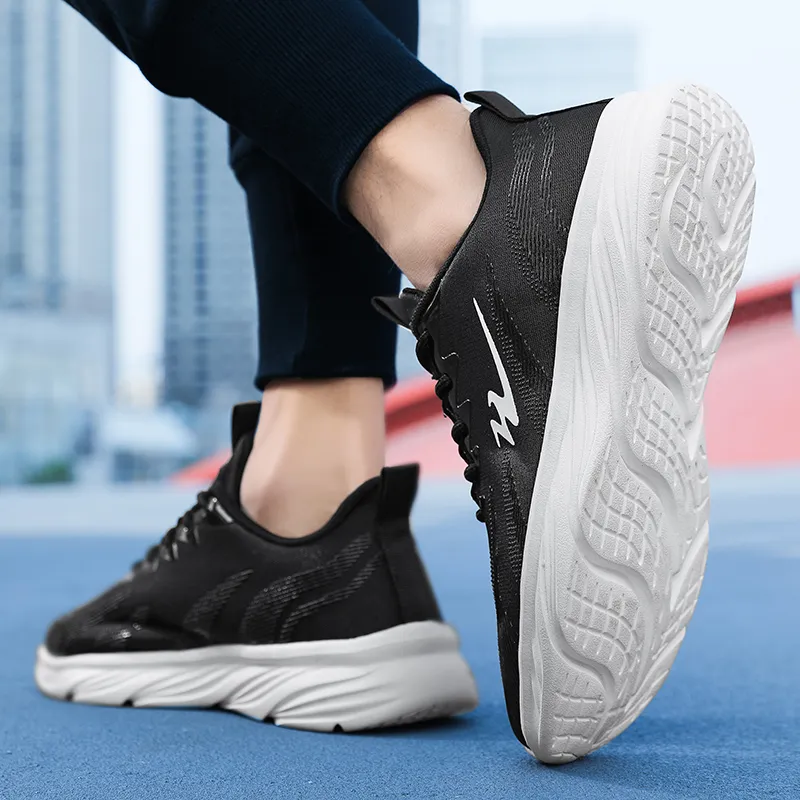 Binary Low Top Running Shoes Men's Black White-6