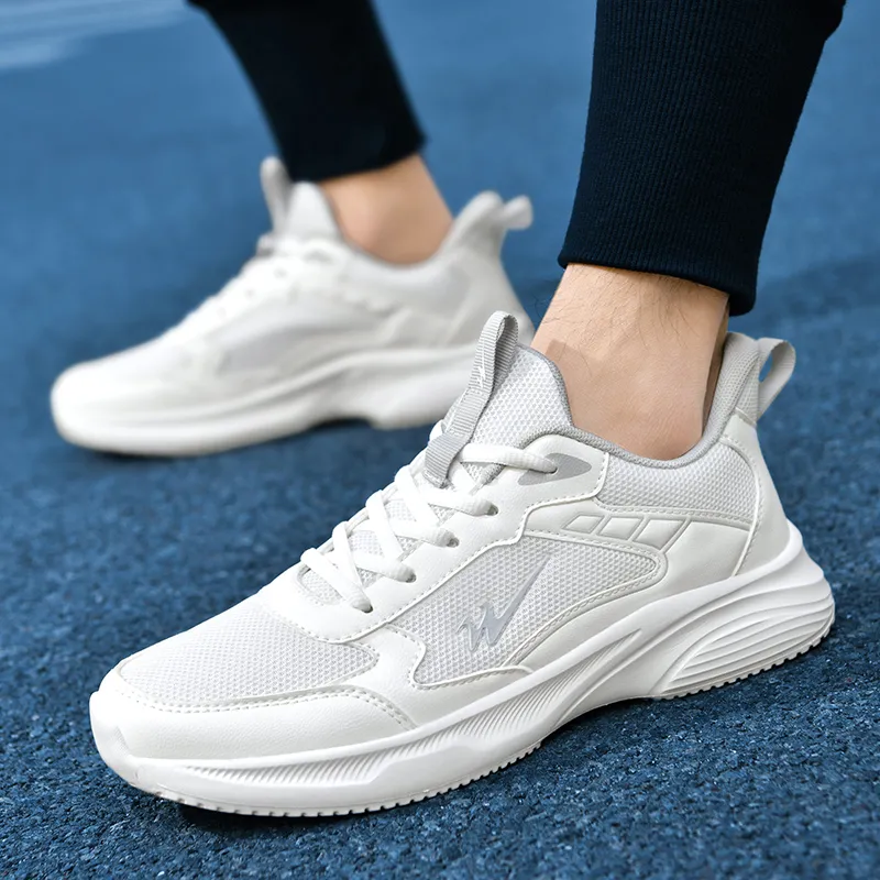 Binary Cushioning Rebound Lightweight Breathable Slip Resistant Low Top Running Shoes Men's White Gray-6