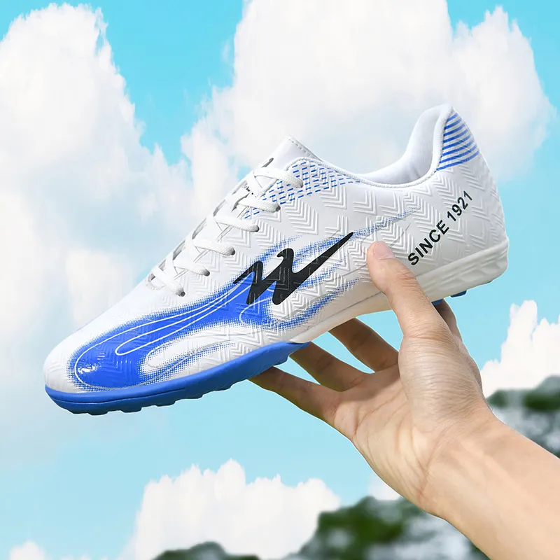 Binary TF Turf Cushioning Abrasion Resistant Lightweight Soccer Shoes Unisex White Blue-4