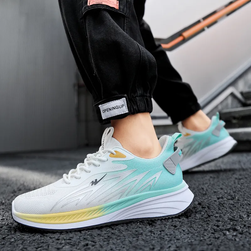 Binary Shock Absorbing, Non Slip, Wear Resistant, Breathable And Lightweight Low Top Running Shoes Men's White Green-6