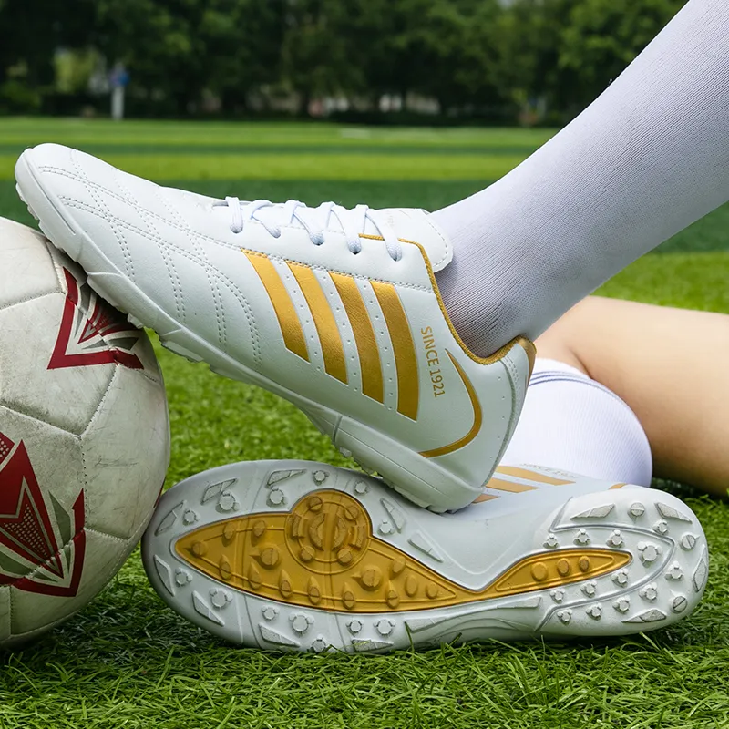 Binary TF Turf Shock Absorbers Slip Resistant, Abrasion Resistant, Lightweight Soccer Shoes Unisex White Gold-7