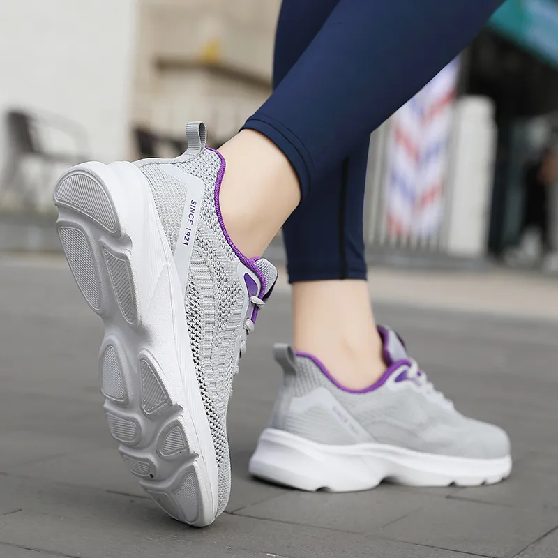 Binary Shock Absorbing, Non Slip, Wear Resistant, Breathable And Lightweight Low Top Casual Shoes Women's Gray Purple-7