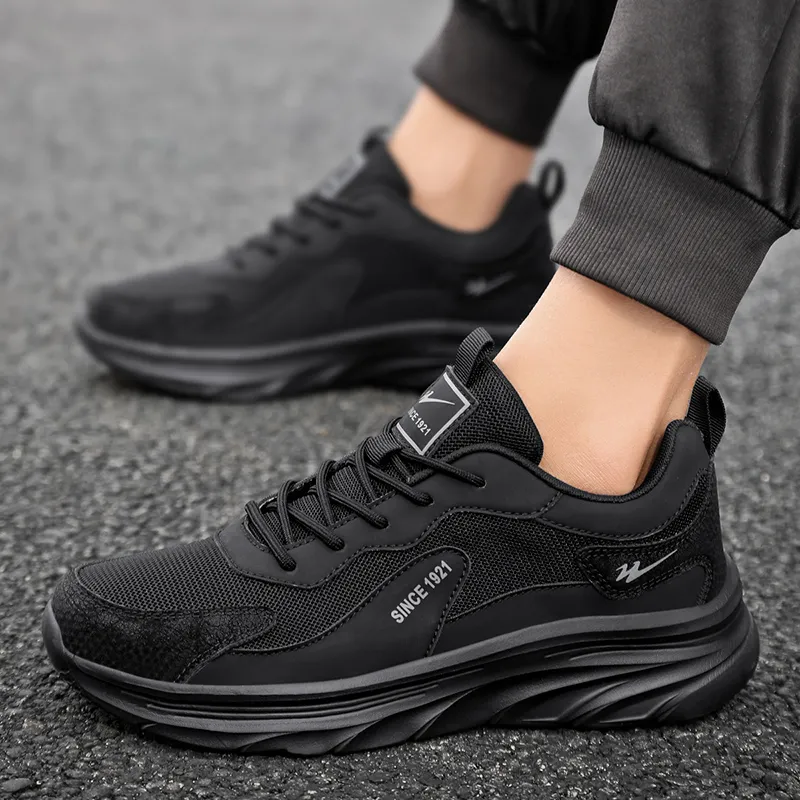 Binary Cushioning Rebound Height Increasing Lightweight Breathable Slip Resistant Low Top Running Shoes Men's Black-4