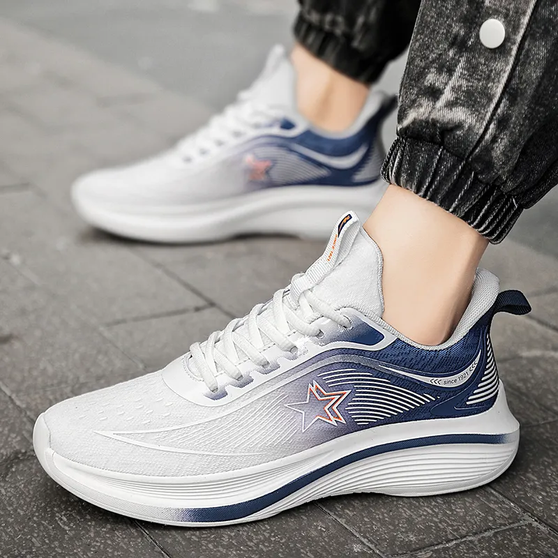 Binary Running Shoes Men Low Top White Dark Blue-4