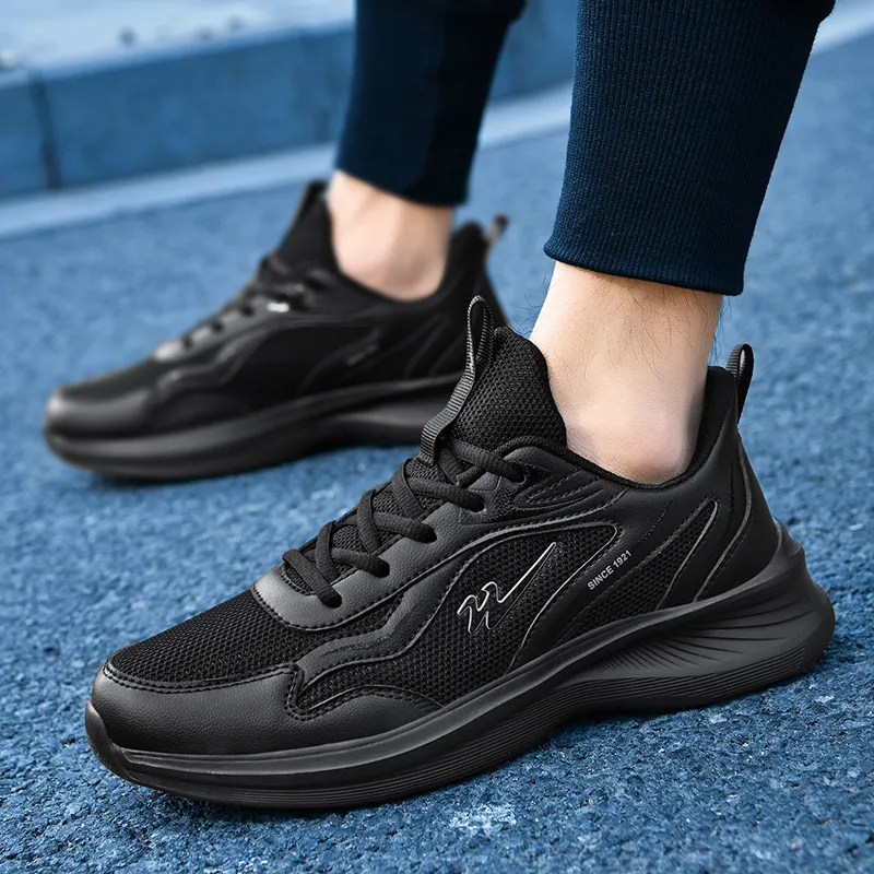 Binary Cushioning, Lightweight, Breathable, Slip Resistant Low Top Casual Running Shoes Men's Black-3