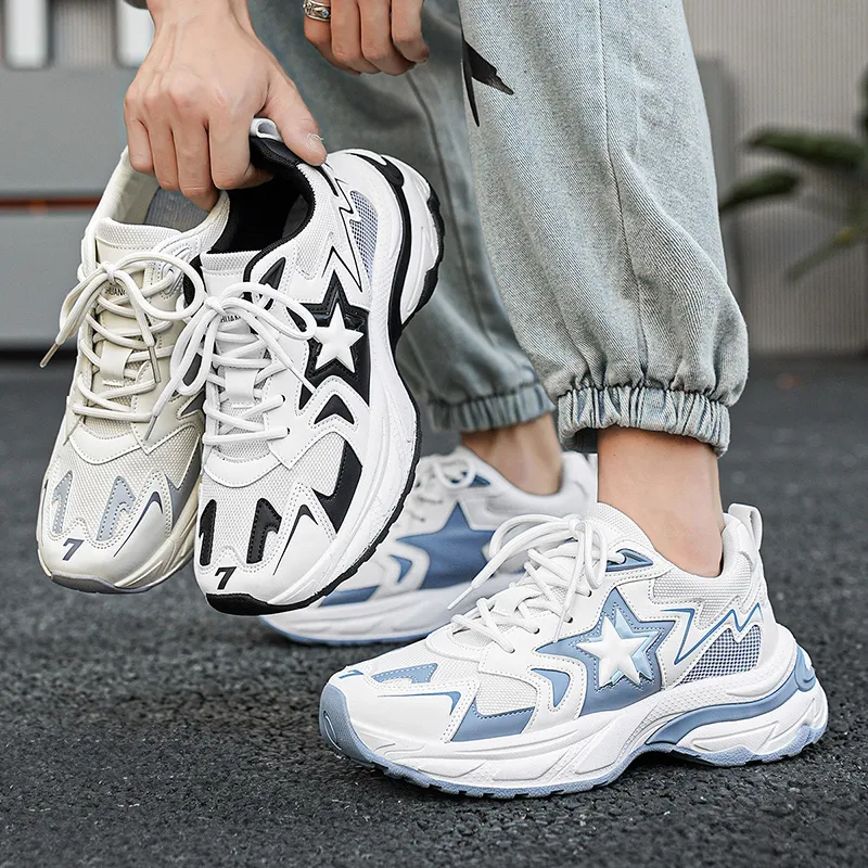 Binary Low Top Chunky Sneakers Men's White Blue-10
