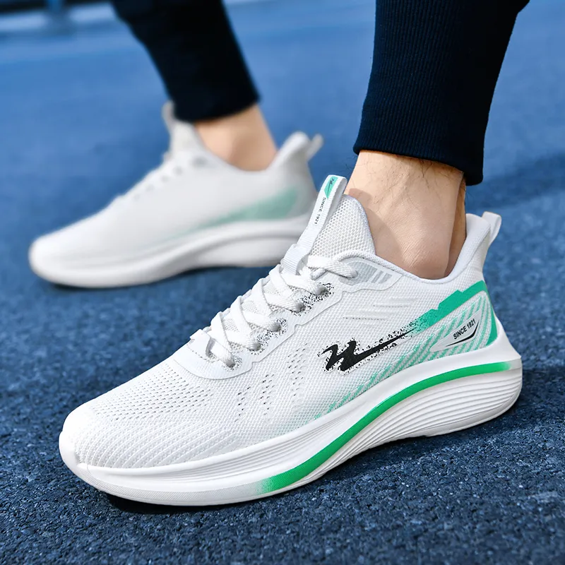 Binary Running Shoes Men Low Top White/Green-6