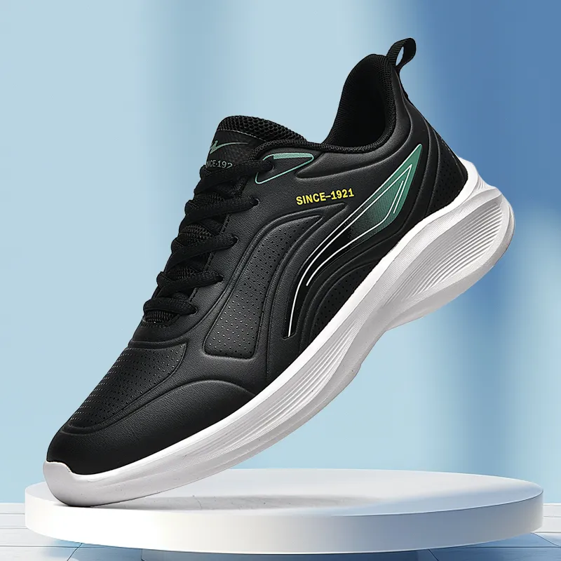 Binary Cushioning Lightweight Low Top Casual City Commute Training Running Shoes Men's Black White-2