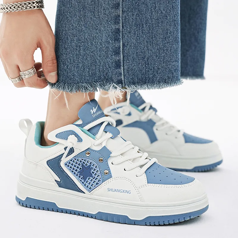 Binary Low Top Skateboard Shoes Men's White Blue-12