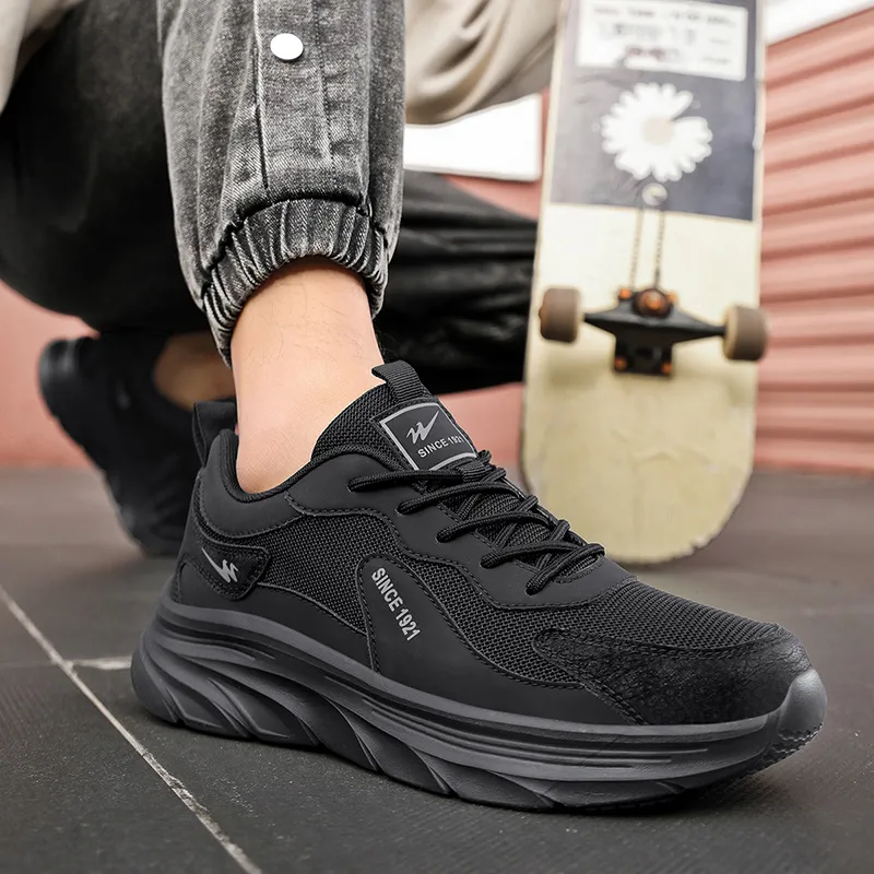 Binary Cushioning Rebound Height Increasing Lightweight Breathable Slip Resistant Low Top Running Shoes Men's Black-8