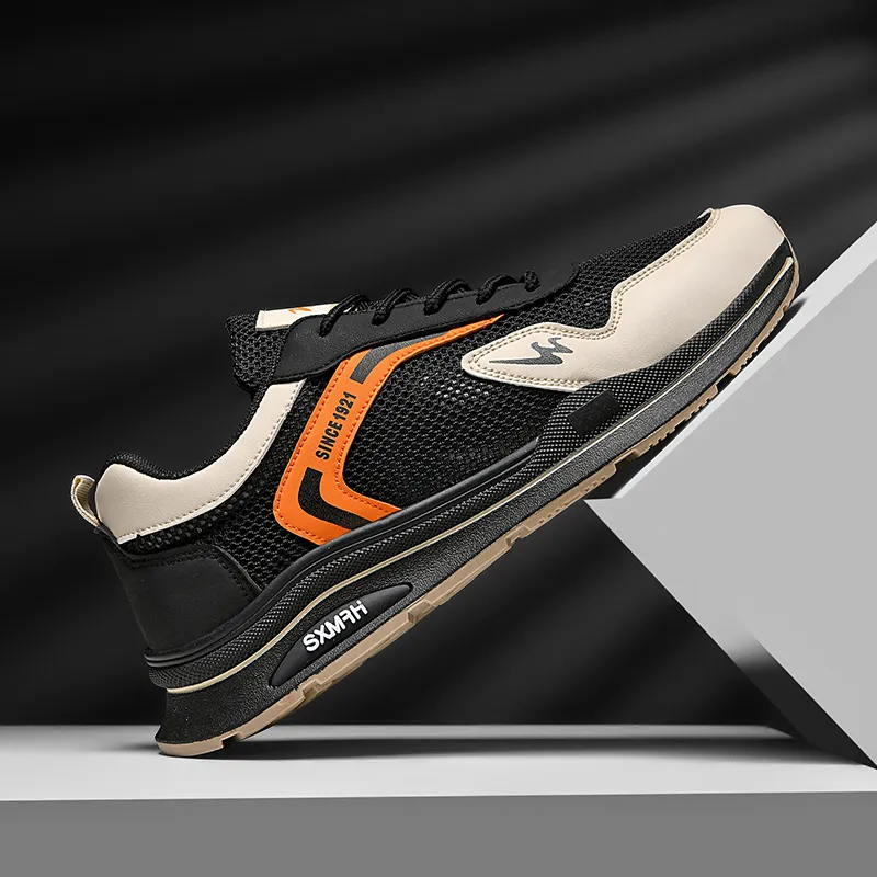Binary Slip Resistant, Breathable, Lightweight Low Top Casual Shoes Men's Black Orange-4
