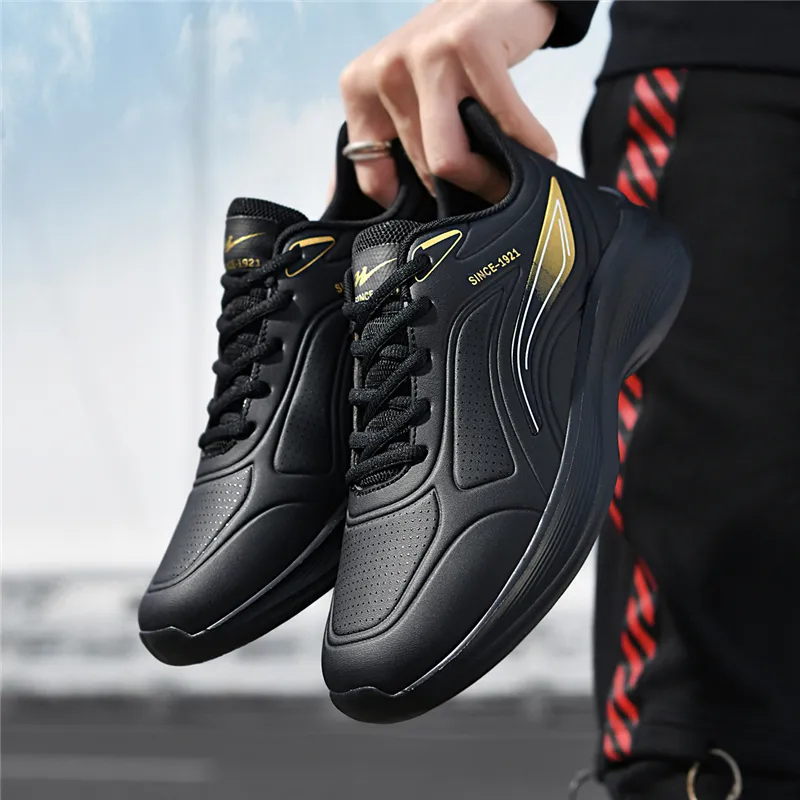 Binary Cushioning Lightweight Low Top Casual City Commute Training Running Shoes Men's Black Gold-4