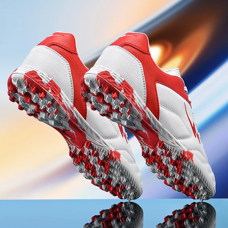 Binary TF Turf Cushioning Abrasion Resistant Lightweight Soccer Shoes Unisex White Red-2