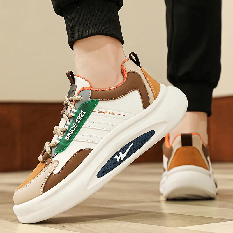 Binary Cushioning Abrasion Resistant Support Lightweight Rebound Low Top Casual Shoes Men's Beige Brown-6