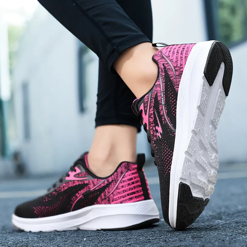 Binary Cushioned Anti Slip Wear Resistant Breathable Lightweight Low Top Running Shoes Women's Black Rose Red-6