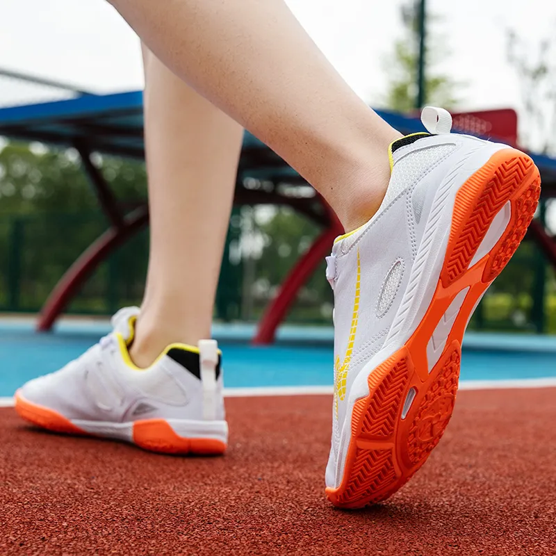 Binary Cushioning Abrasion Resistant Lightweight Slip Resistant Low Top Badminton Shoes Unisex White Yellow-9