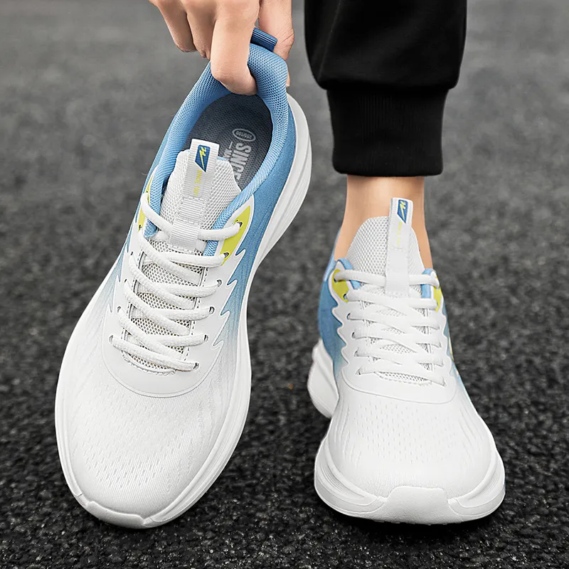 Binary Running Shoes Men Low Top White Light Blue-3