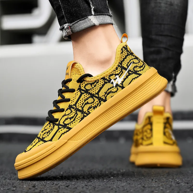 Binary Cushioned Wear Resistant Lightweight Breathable Slip Resistant Low Top Canvas Shoes Men's Yellow-8