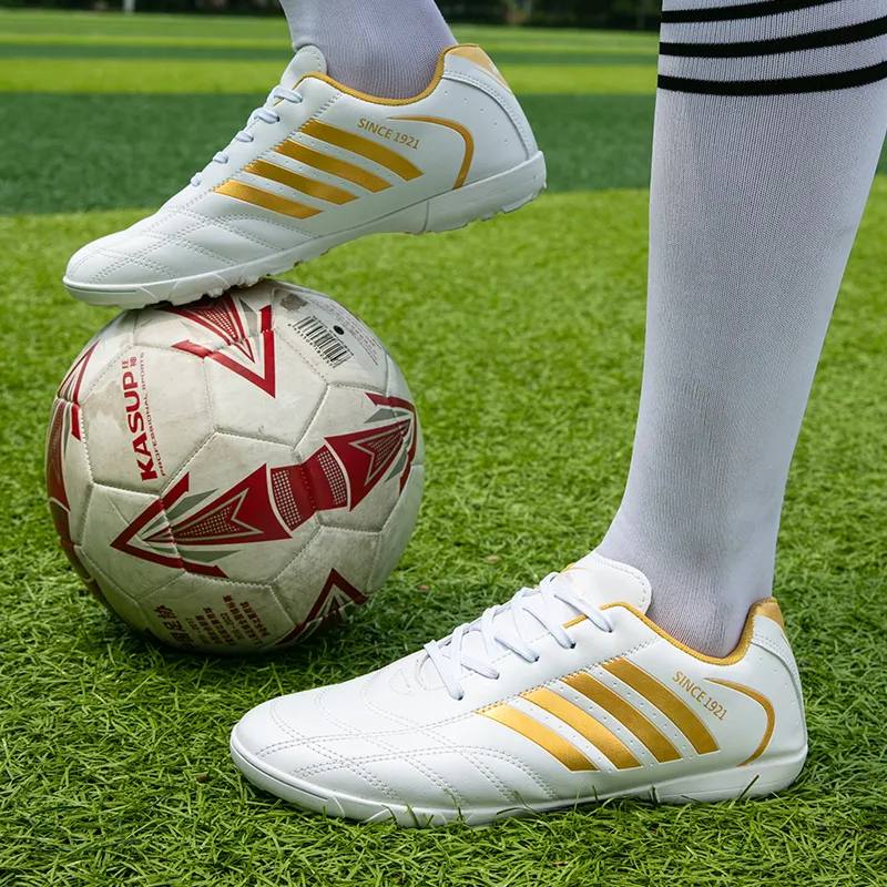 Binary TF Turf Shock Absorbers Slip Resistant, Abrasion Resistant, Lightweight Soccer Shoes Unisex White Gold-9