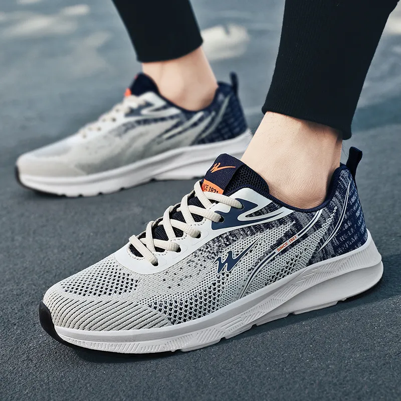Binary Shock Absorbing, Non Slip, Wear Resistant, Breathable And Lightweight Low Top Running Shoes Men's Beige Blue-2