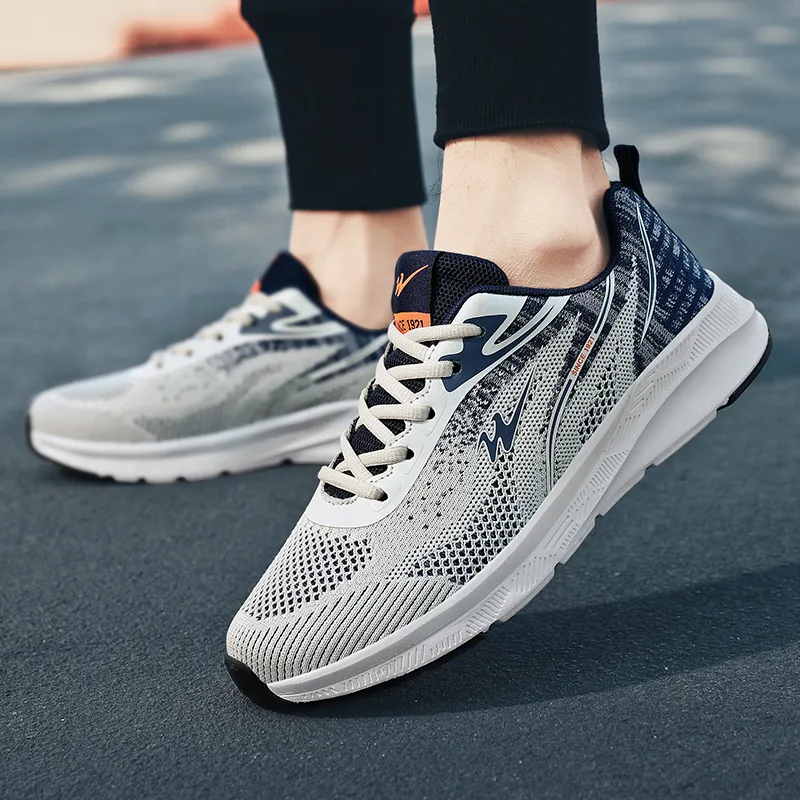 Binary Shock Absorbing, Non Slip, Wear Resistant, Breathable And Lightweight Low Top Running Shoes Men's Beige Blue-7