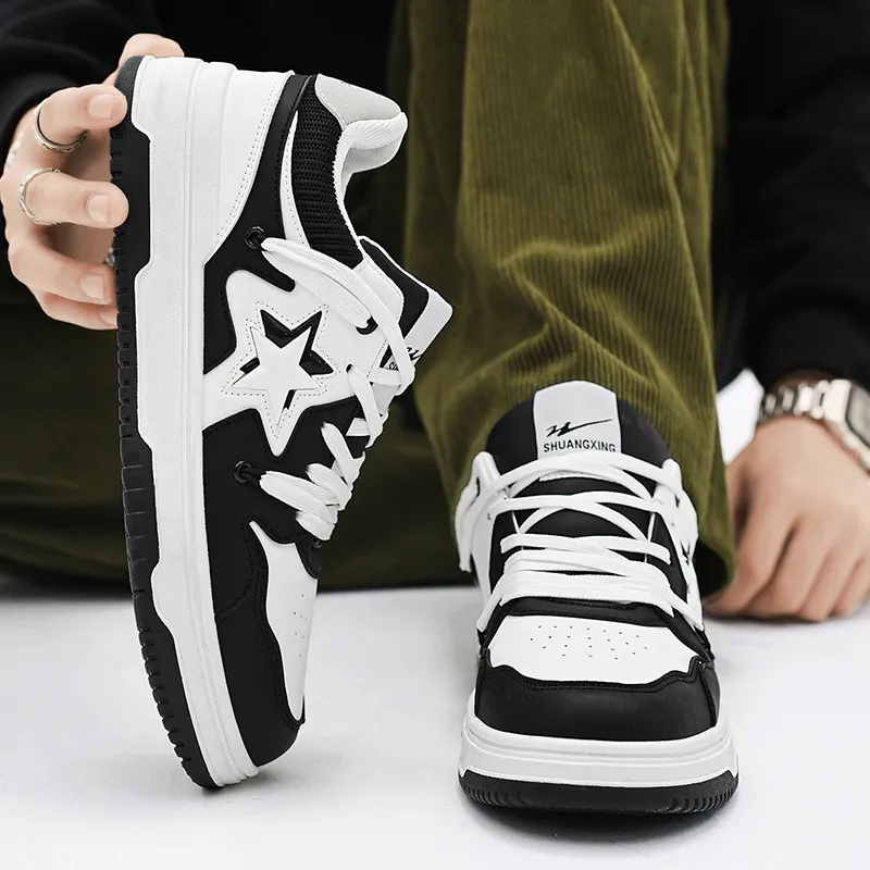 Binary Lightweight Breathable And Supportive Low Top Skateboard Shoes Men's Black White-11