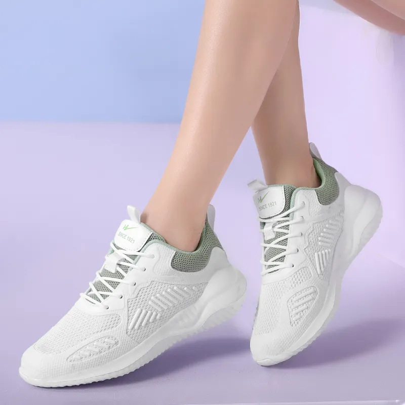 Binary Low Top Running Shoes Women's White Green-5