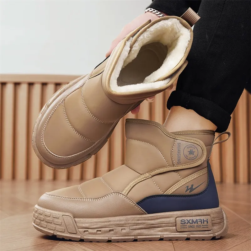 Binary Thermal Abrasion Resistant Slip Resistant Short Snow Boots Men's Brown-5