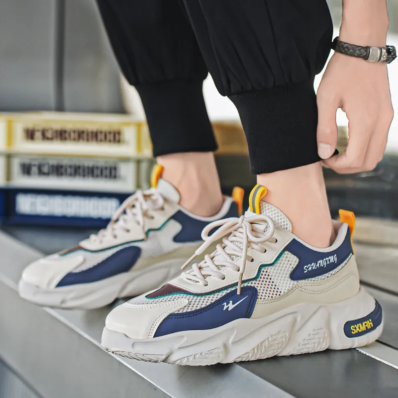 Binary Low Top Chunky Sneakers Men's Beige Blue-9