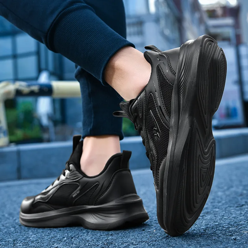 Binary Cushioning, Lightweight, Breathable, Slip Resistant Low Top Casual Running Shoes Men's Black-6
