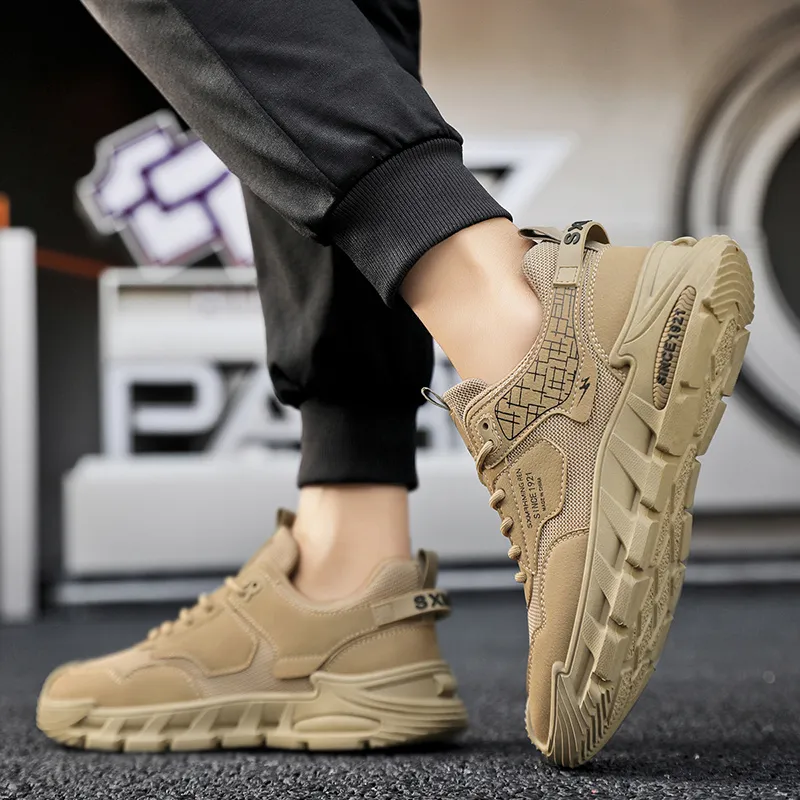 Binary Lightweight Height Increasing Rebound Low Top Casual Shoes Men's Khaki-9