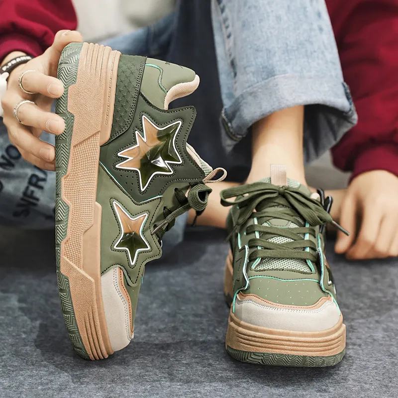 Binary Skateboard Shoes Unisex Low Top Dark Green/Beige-5
