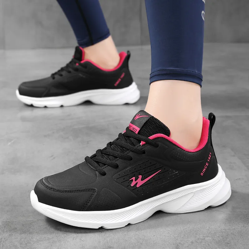 Binary Low Top Running Shoes Women's Black Rose Red-4