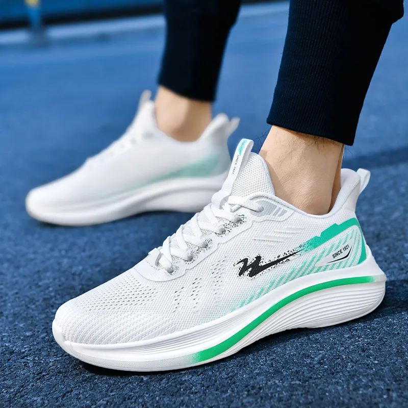 Binary Running Shoes Men Low Top White/Green-7