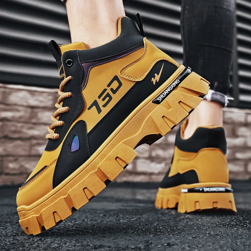 Binary Shock Absorbers With Slip Resistant And Abrasion Resistant Properties High Top Casual Shoes Men's Black Yellow-7