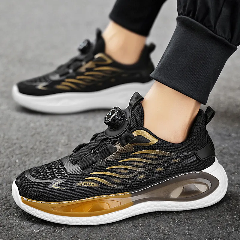 Binary Height Increasing Rebound Low Top Running Shoes Men's Black Gold-10