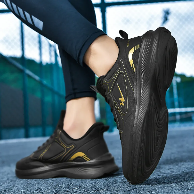 Binary Low Top Running Shoes Men's Black Gold-7